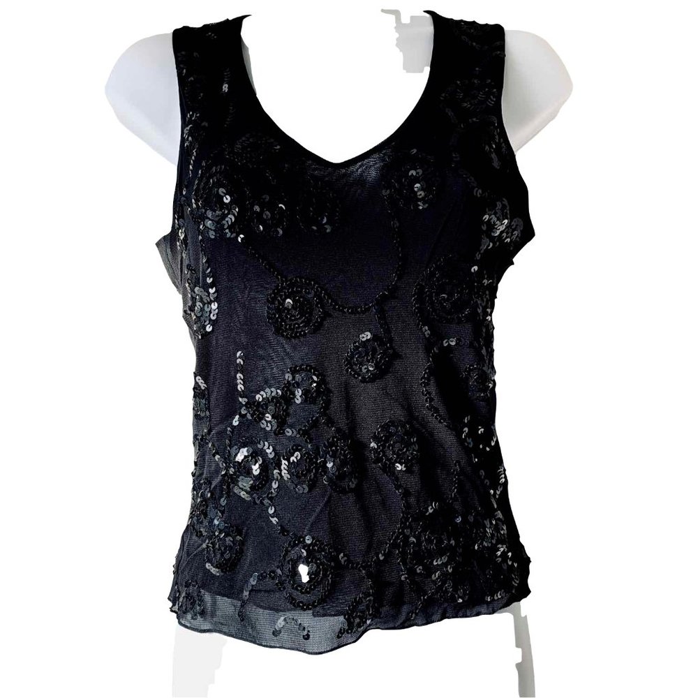 🇫🇷 KOOKAÏ black tulle and sequins v-top size 1/S